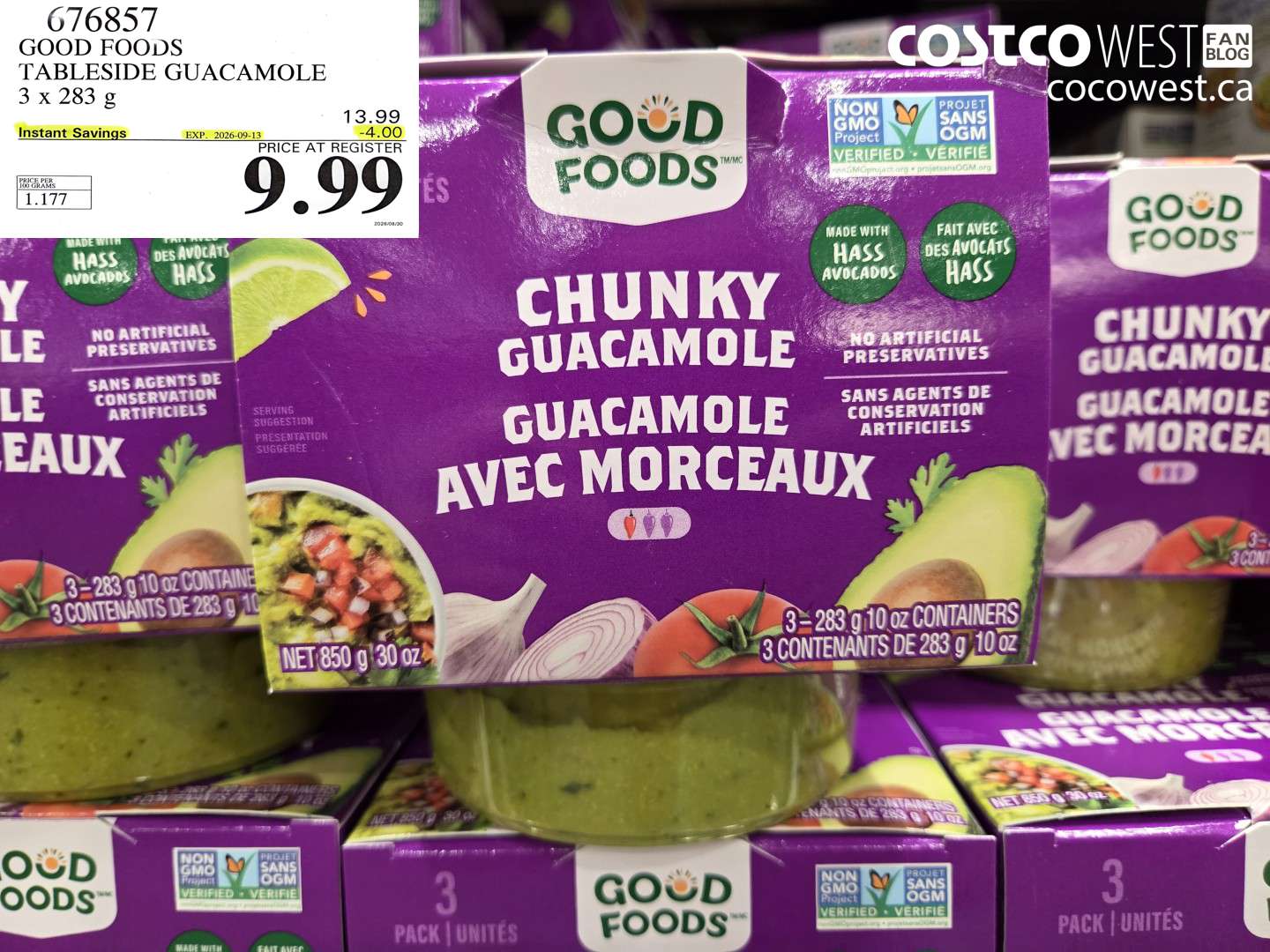 676857 GOOD FOODS TABLESIDE GUACAMOLE 3 X 283 G ($4.00 INSTANT SAVINGS EXPIRES ON 2026-09-13) $9.99