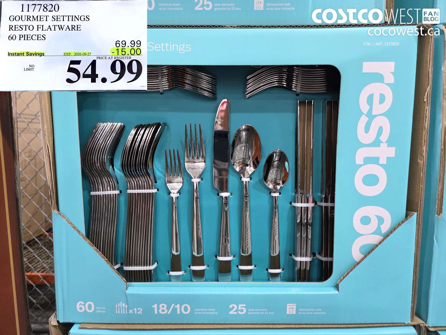 1177820 GOURMET SETTINGS RESTO FLATWARE 60 PIECES ($15.00 INSTANT SAVINGS EXPIRES ON 2026-09-27) $54.99
