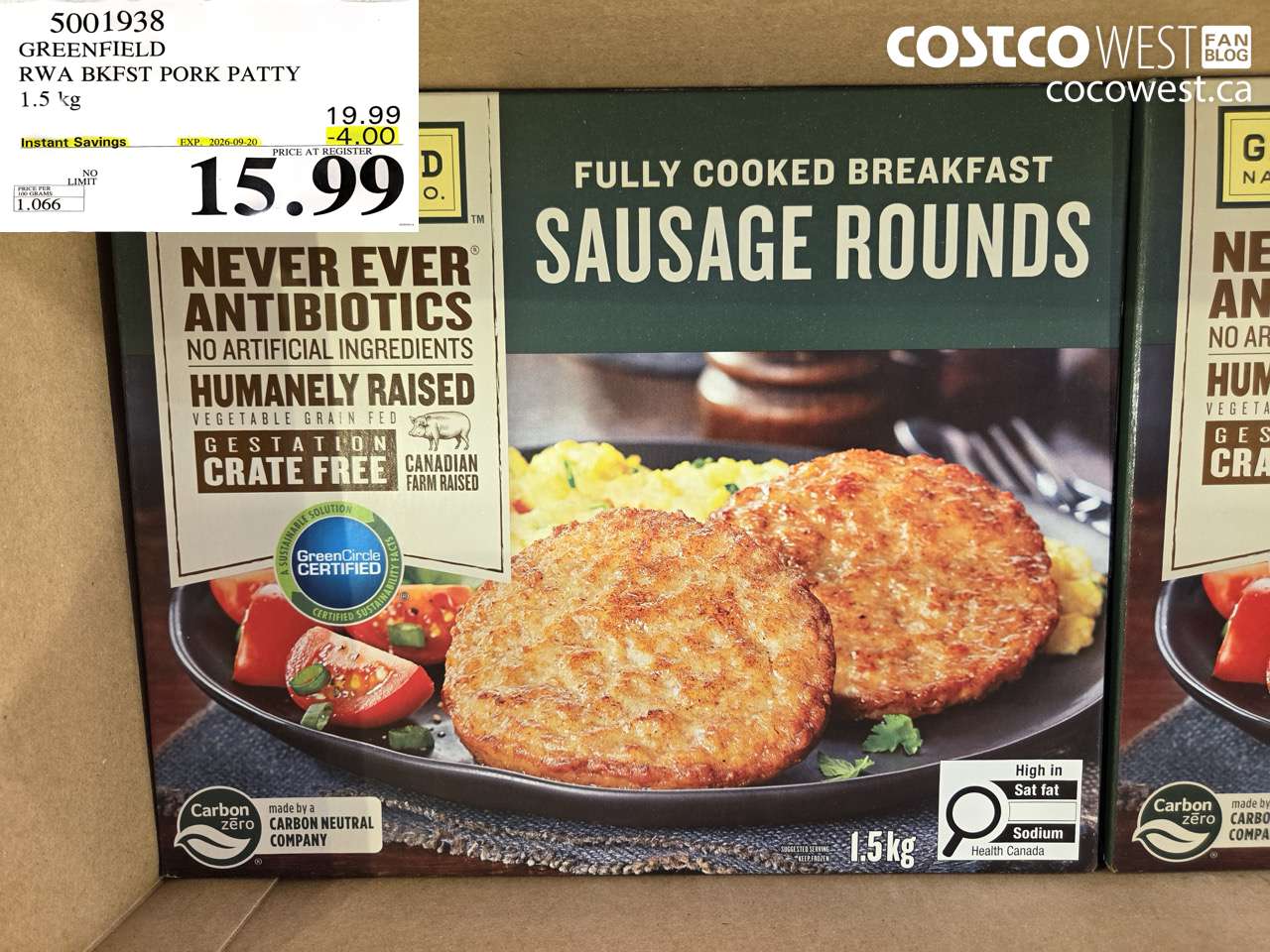 5001938 GREENFIELD RWA BKFST PORK PATTY 1.5 KG ($4.00 INSTANT SAVINGS EXPIRES ON 2026-09-20) $15.99