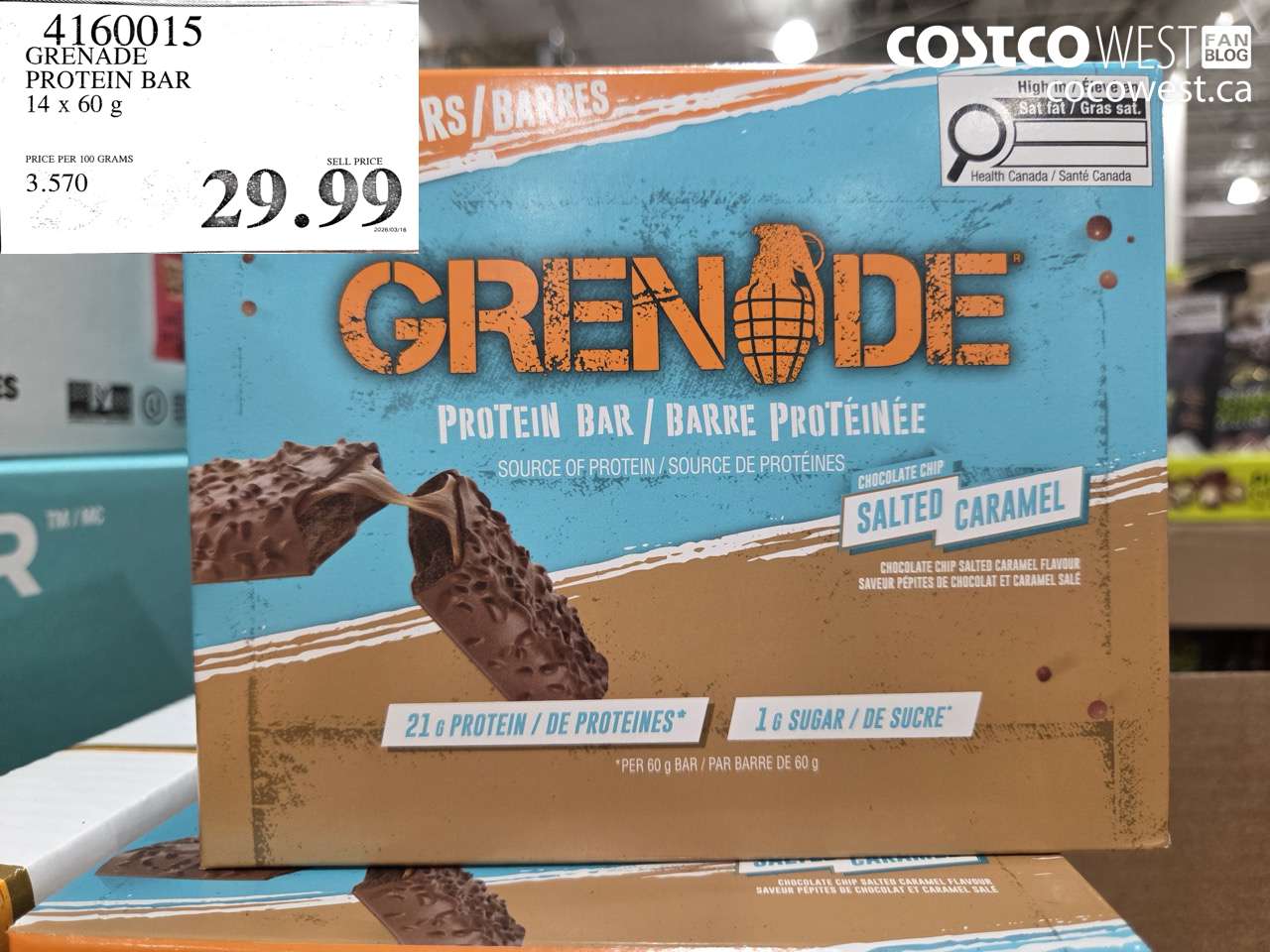 4160015 GRENADE PROTEIN BAR 14 X 60 G $29.99