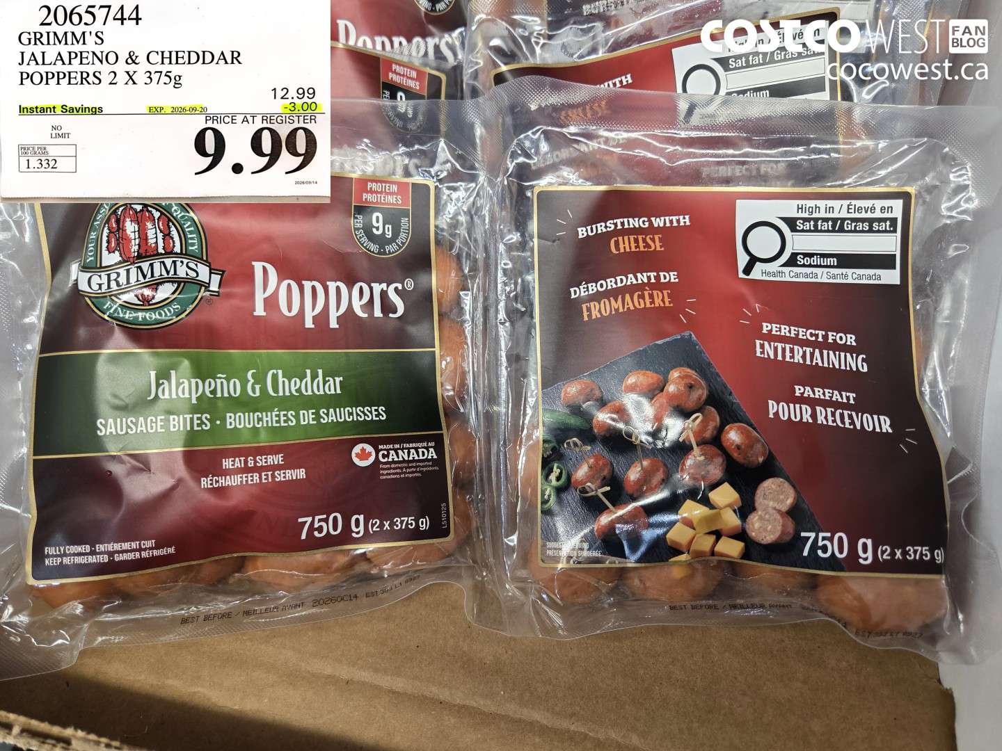 2065744 GRIMM'S JALAPENO & CHEDDAR POPPERS 2 X 375G ($3.00 INSTANT SAVINGS EXPIRES ON 2026-09-20) $9.99