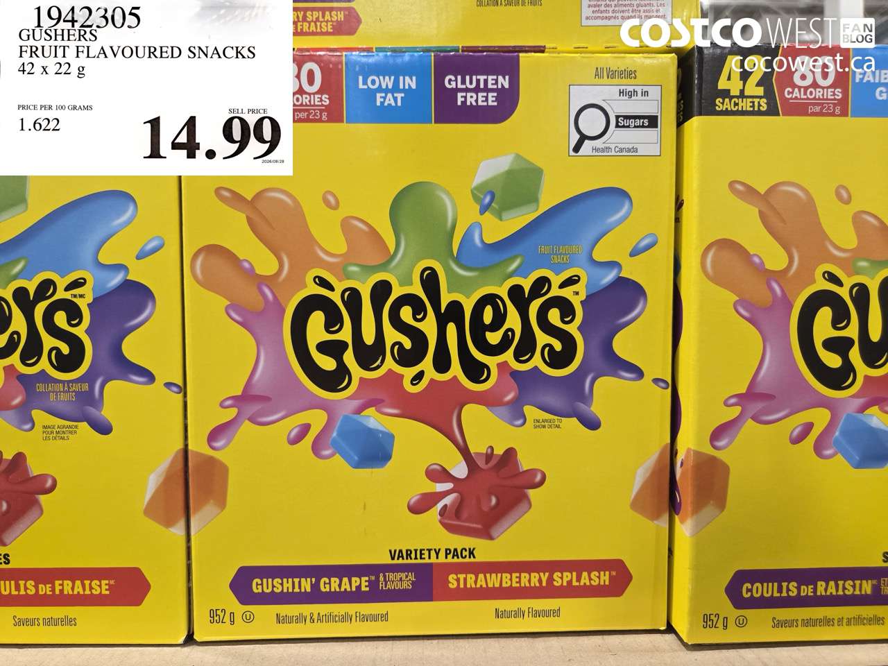 1942305 GUSHERS FRUIT FLAVOURED SNACKS 42 X 22 G $14.99