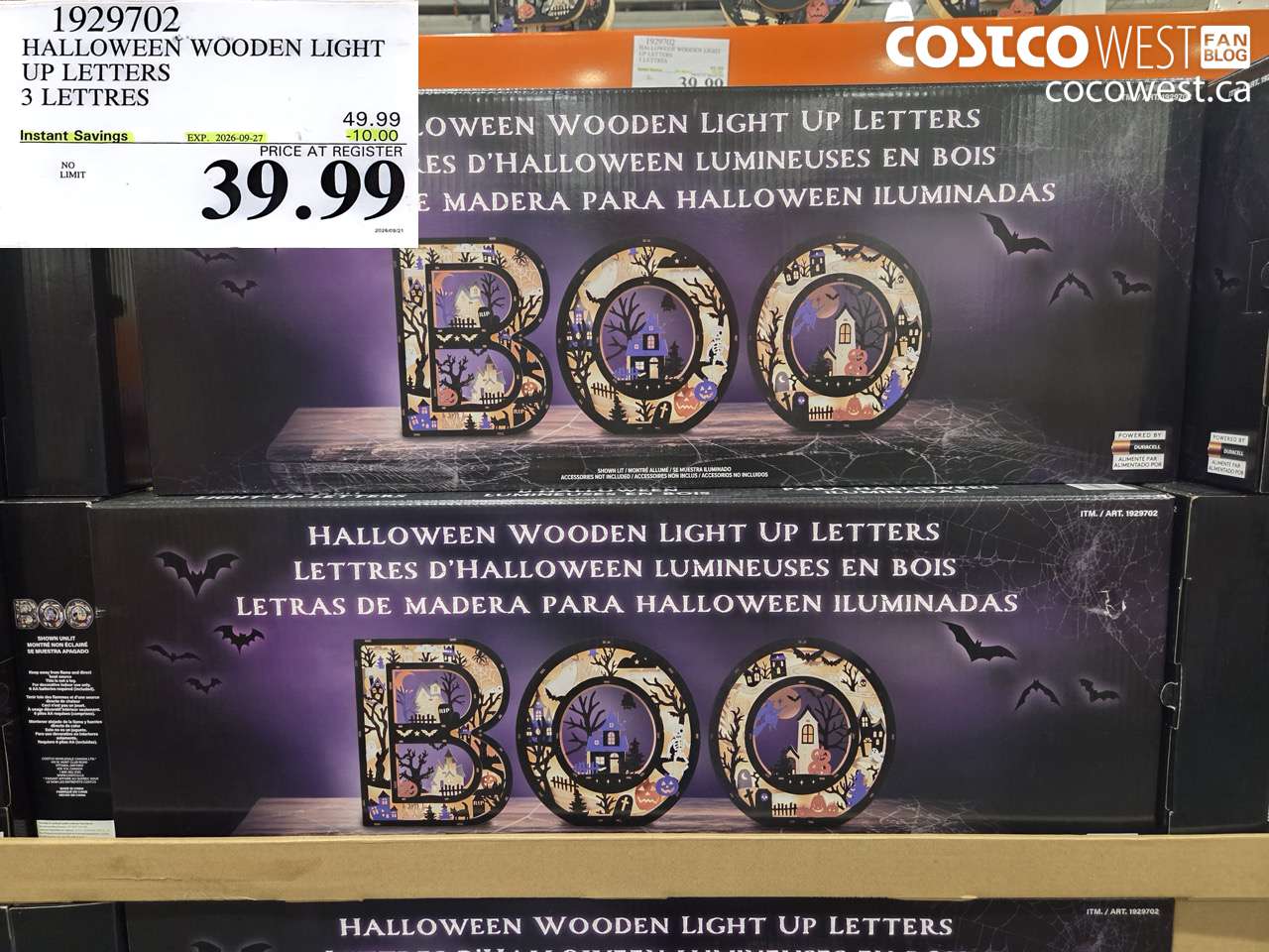 1929702 HALLOWEEN WOODEN LIGHT UP LETTERS 3 LETTRES ($10.00 INSTANT SAVINGS EXPIRES ON 2026-09-27) $39.99