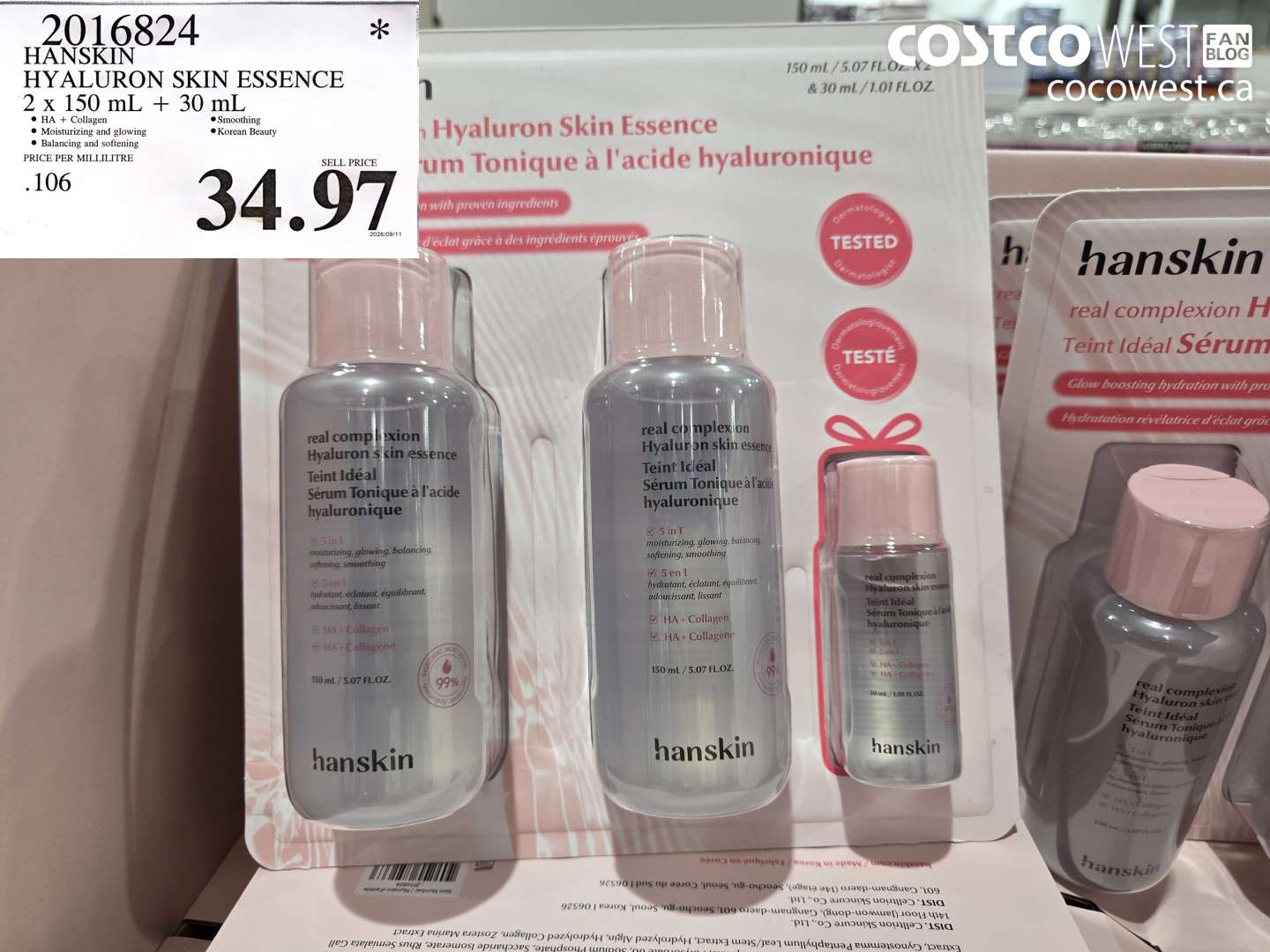 2016824 HANSKIN HYALURON SKIN ESSENCE 2 X 150 ML + 30 ML $34.97