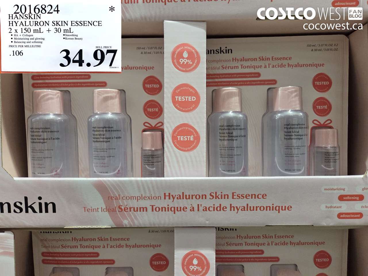 2016824 HANSKIN HYALURON SKIN ESSENCE 2 X 150 ML + 30 ML $34.97