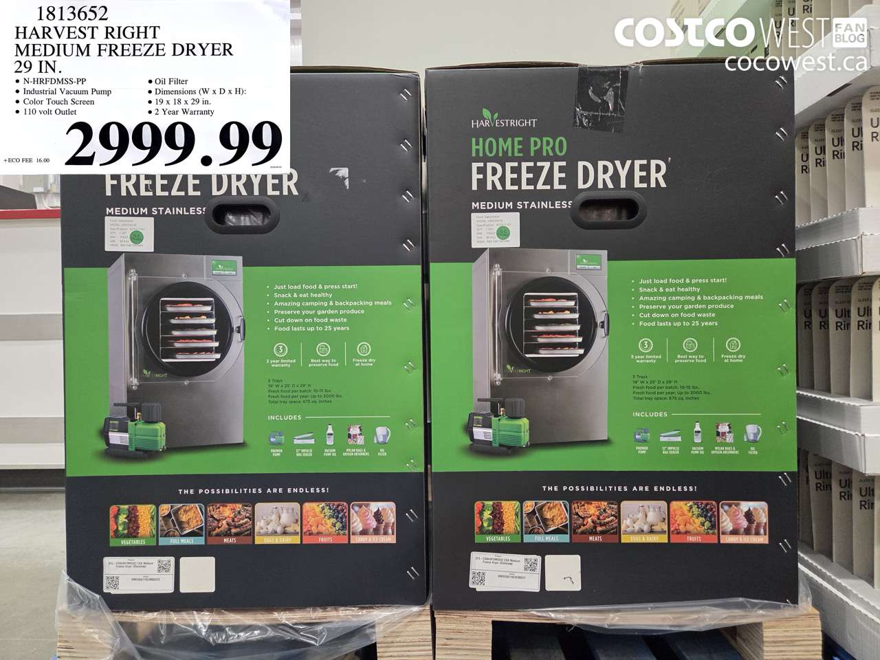 1813652 HARVEST RIGHT MEDIUM FREEZE DRYER 29 IN. $2999.99