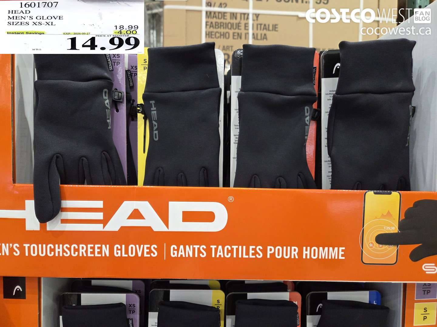 1601707 HEAD MEN'S GLOVE SIZES XS-XL ($4.00 INSTANT SAVINGS EXPIRES ON 2026-09-27) $14.99