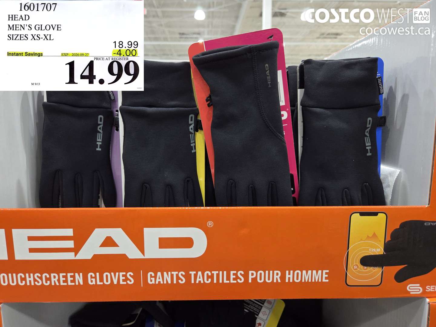 1601707 HEAD MEN'S GLOVE SIZES XS-XL ($4.00 INSTANT SAVINGS EXPIRES ON 2026-09-27) $14.99