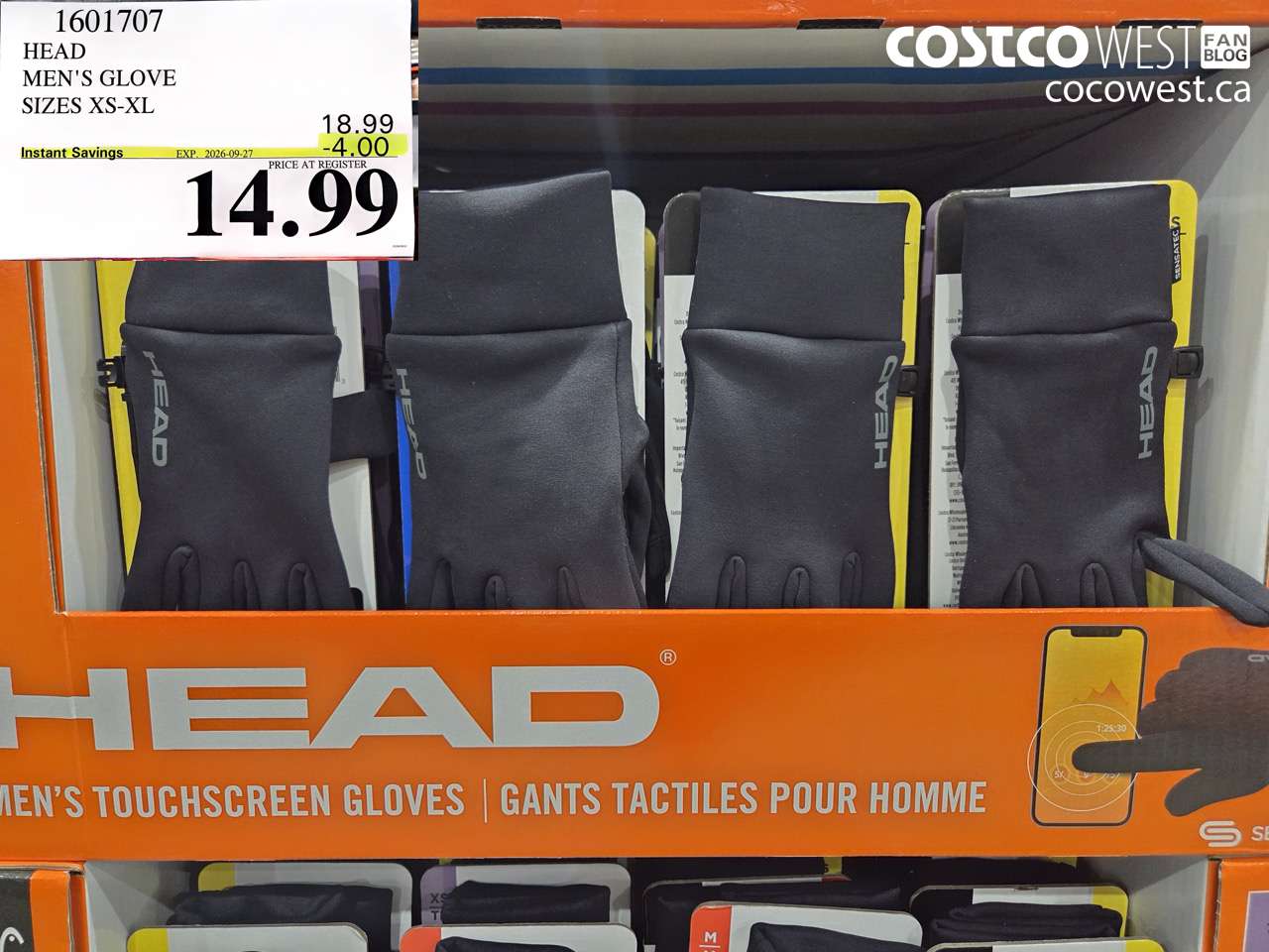 1601707 HEAD MEN'S GLOVE SIZES XS-XL ($4.00 INSTANT SAVINGS EXPIRES ON 2026-09-27) $14.99