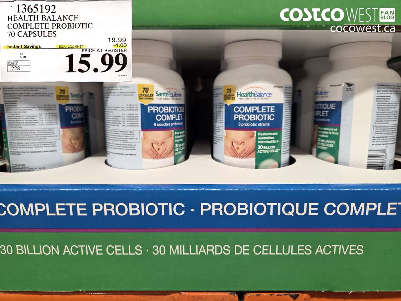 1365192 HEALTH BALANCE COMPLETE PROBIOTIC 70 CAPSULES ($4.00 INSTANT SAVINGS EXPIRES ON 2026-09-27) $15.99