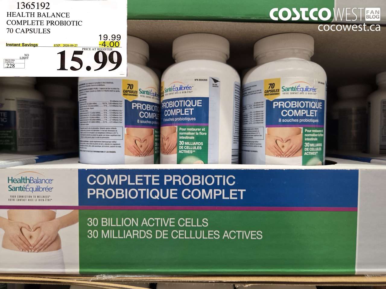 1365192 HEALTH BALANCE COMPLETE PROBIOTIC 70 CAPSULES ($4.00 INSTANT SAVINGS EXPIRES ON 2026-09-27) $15.99
