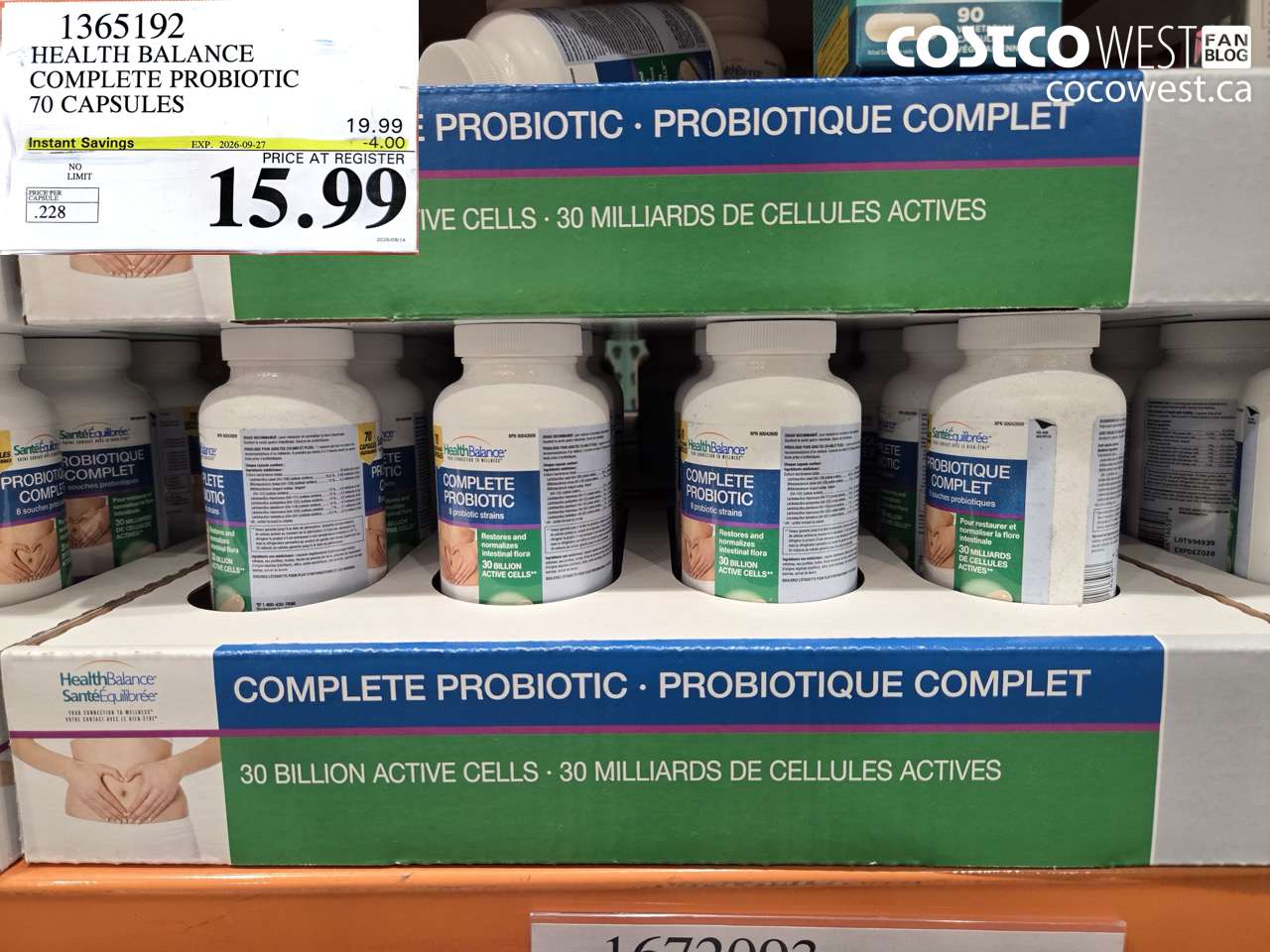 1365192 HEALTH BALANCE COMPLETE PROBIOTIC 70 CAPSULES ($4.00 INSTANT SAVINGS EXPIRES ON 2026-09-27) $15.99