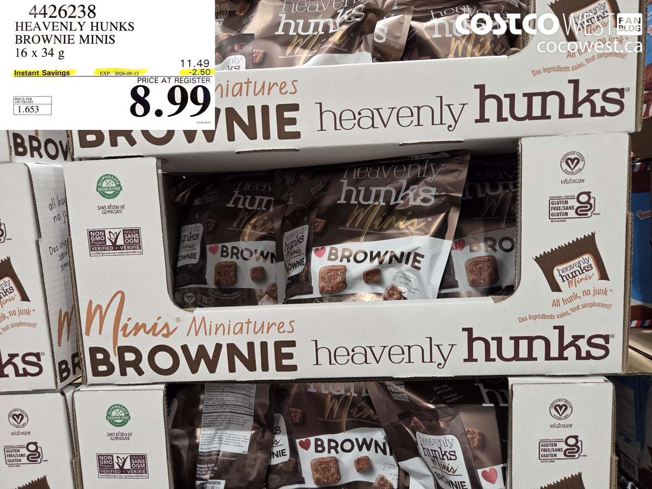 4426238 HEAVENLY HUNKS BROWNIE MINIS 16 X 34 G ($2.50 INSTANT SAVINGS EXPIRES ON 2026-09-13) $8.99
