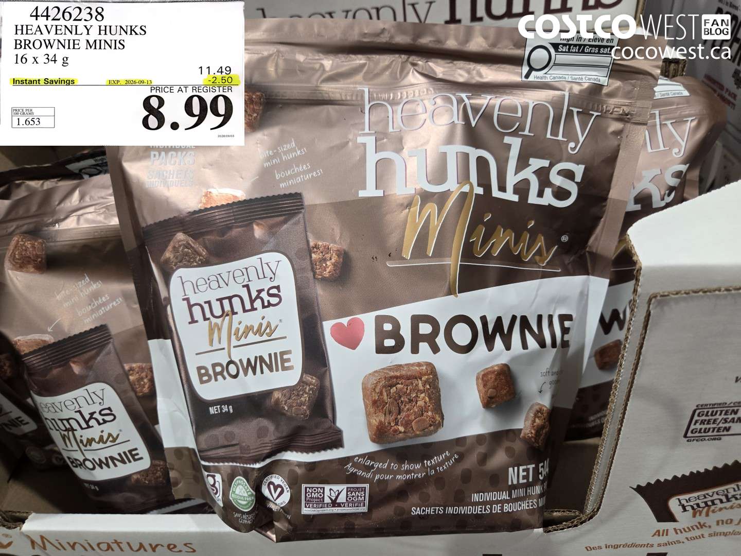 4426238 HEAVENLY HUNKS BROWNIE MINIS 16 X 34 G ($2.50 INSTANT SAVINGS EXPIRES ON 2026-09-13) $8.99