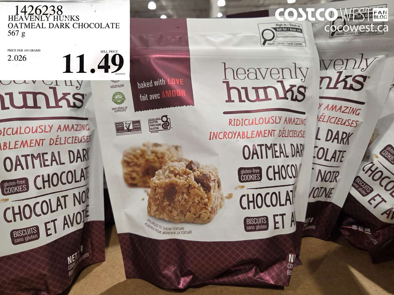 1426238 HEAVENLY HUNKS OATMEAL DARK CHOCOLATE 567 G $11.49