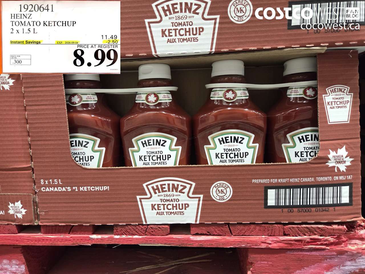 1920641 HEINZ TOMATO KETCHUP 2 X 1.5 L ($2.50 INSTANT SAVINGS EXPIRES ON 2026-09-04) $8.99