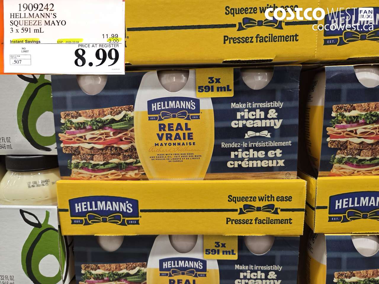 1909242 HELLMANN'S SQUEEZE MAYO 3 X 591 ML ($3.00 INSTANT SAVINGS EXPIRES ON 2026-10-04) $8.99