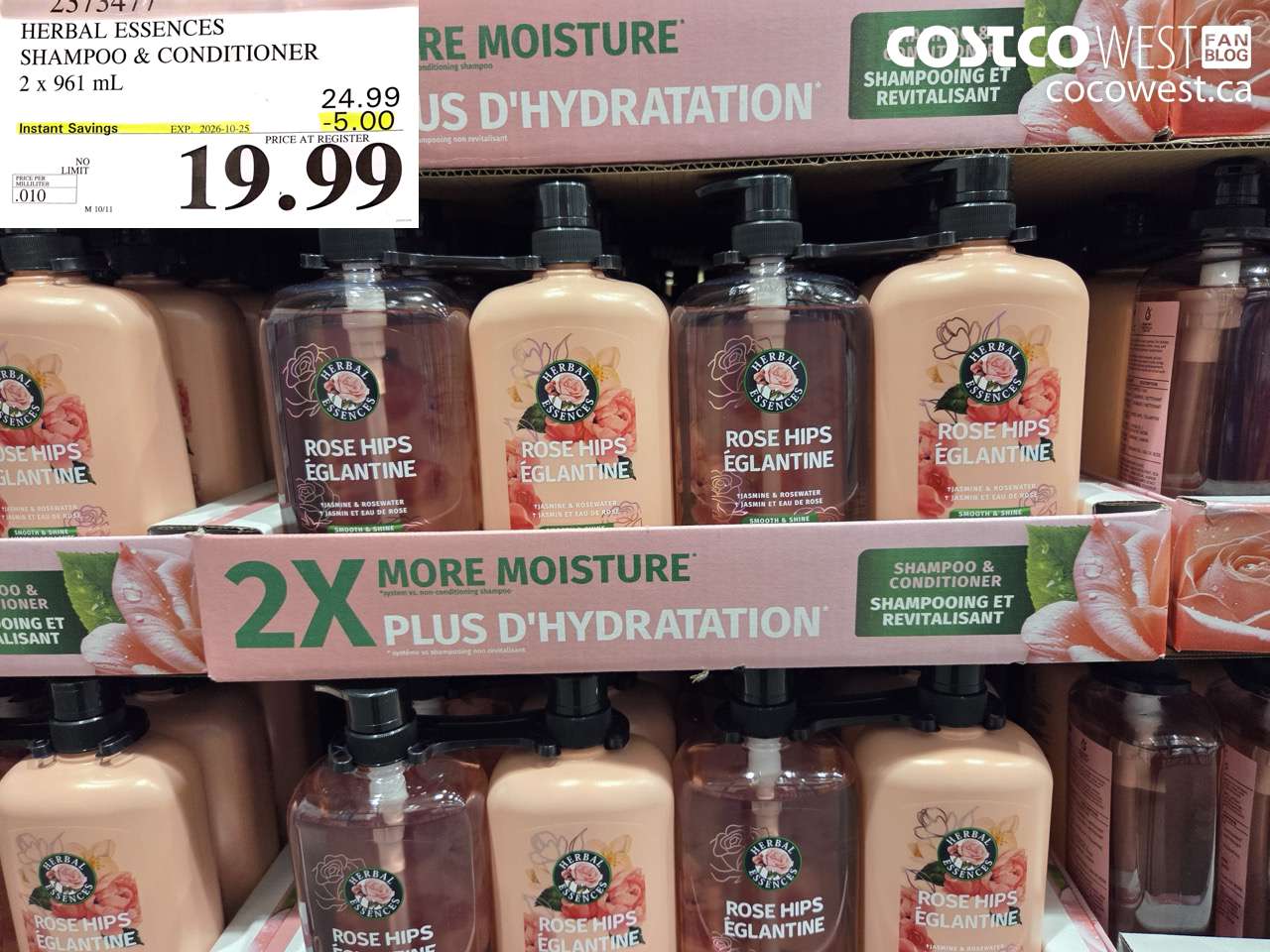 2373477 HERBAL ESSENCES SHAMPOO & CONDITIONER 2 X 961 ML ($5.00 INSTANT SAVINGS EXPIRES ON 2026-10-25) $19.99