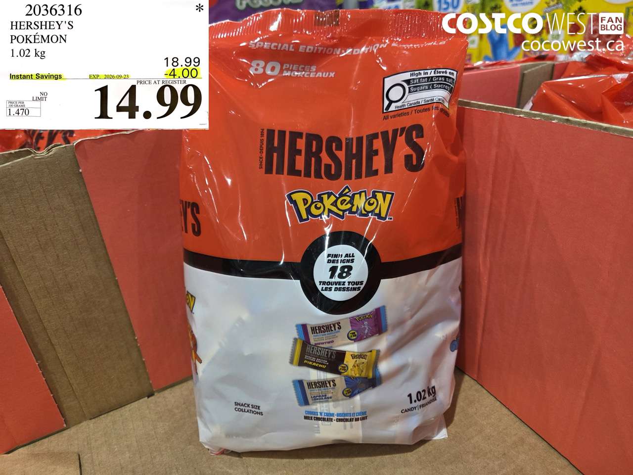 2036316 HERSHEY'S POKÉMON 1.02 KG ($4.00 INSTANT SAVINGS EXPIRES ON 2026-09-23) $14.99