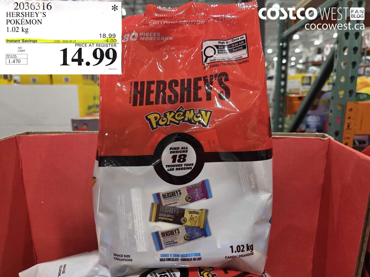 2036316 HERSHEY'S POKEMON 1.02 KG ($4.00 INSTANT SAVINGS EXPIRES ON 2026-09-23) $14.99