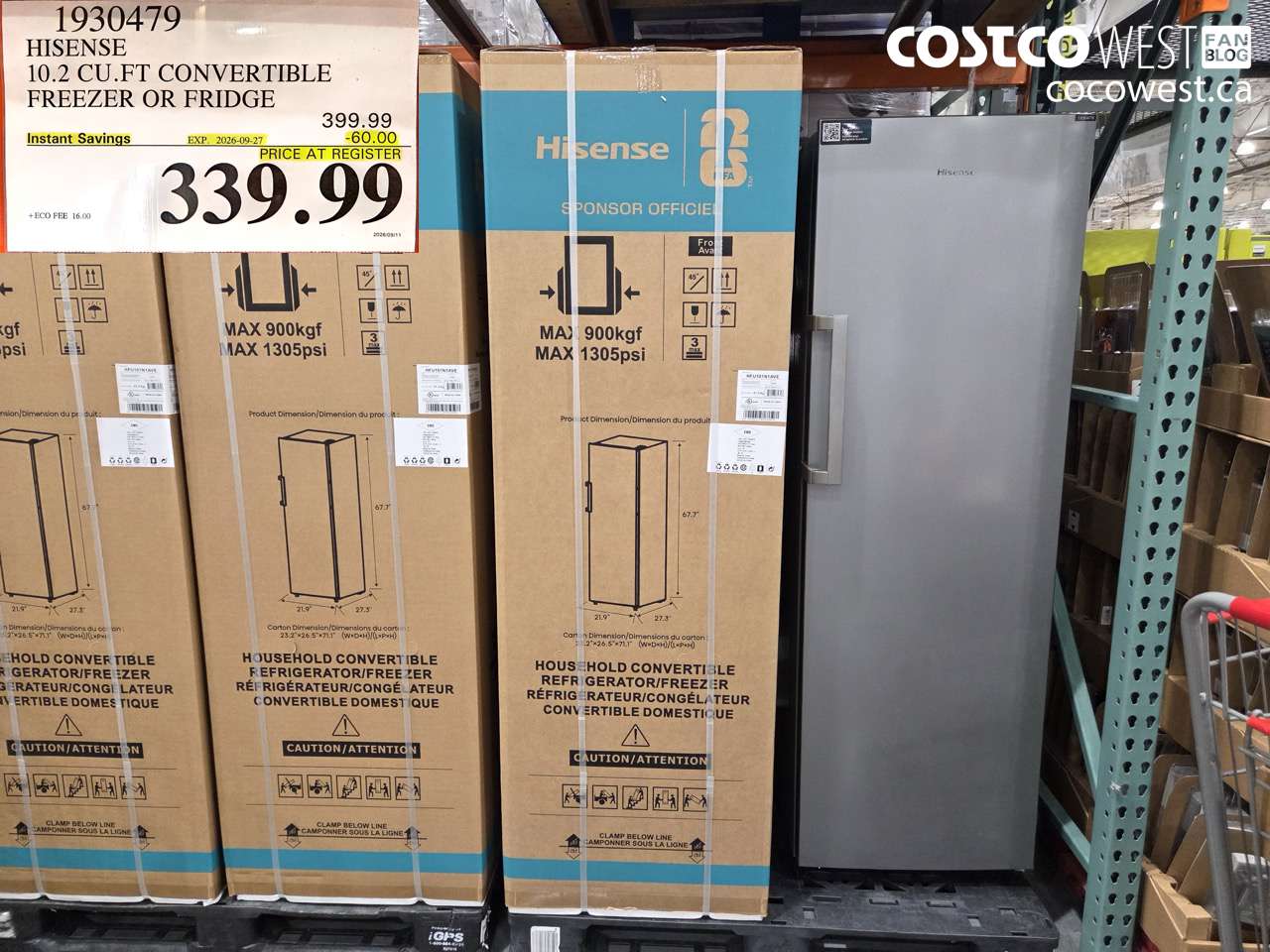 1930479 HISENSE 10.2 CU.FT CONVERTIBLE FREEZER OR FRIDGE ($60.00 INSTANT SAVINGS EXPIRES ON 2026-09-27) $339.99