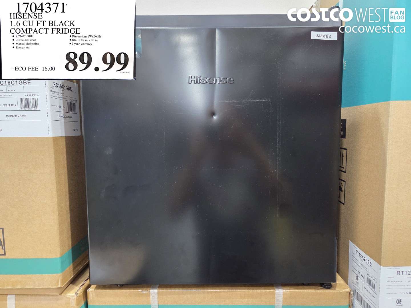 1704371 HISENSE 1.6 CU FT BLACK COMPACT FRIDGE $89.99
