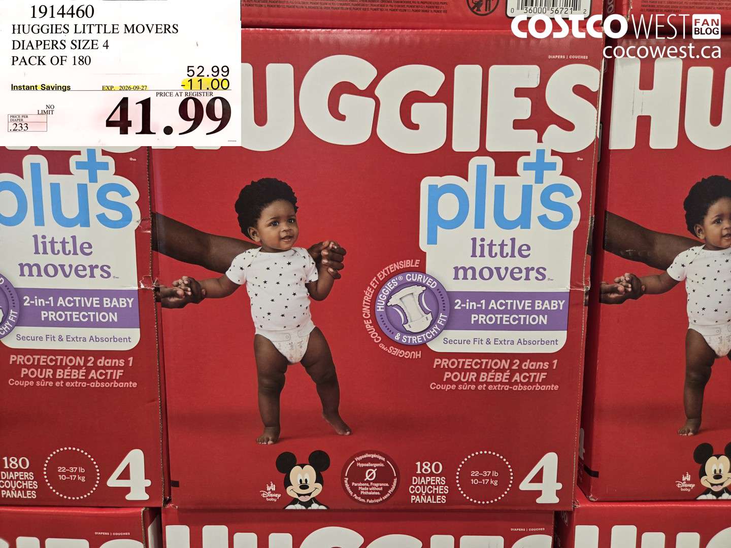 1914460 HUGGIES LITTLE MOVERS DIAPERS SIZE 4 PACK OF 180 ($11.00 INSTANT SAVINGS EXPIRES ON 2026-09-27) $41.99