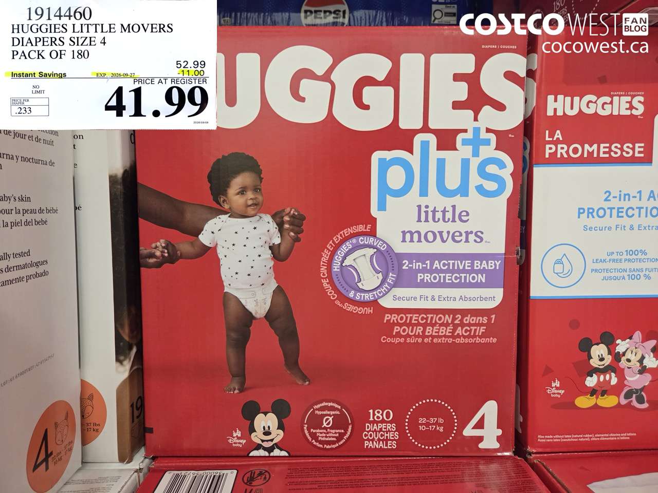 1914460 HUGGIES LITTLE MOVERS DIAPERS SIZE 4 PACK OF 180 ($11.00 INSTANT SAVINGS EXPIRES ON 2026-09-27) $41.99