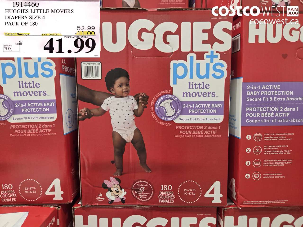 1914460 HUGGIES LITTLE MOVERS DIAPERS SIZE 4 PACK OF 180 ($11.00 INSTANT SAVINGS EXPIRES ON 2026-09-27) $41.99