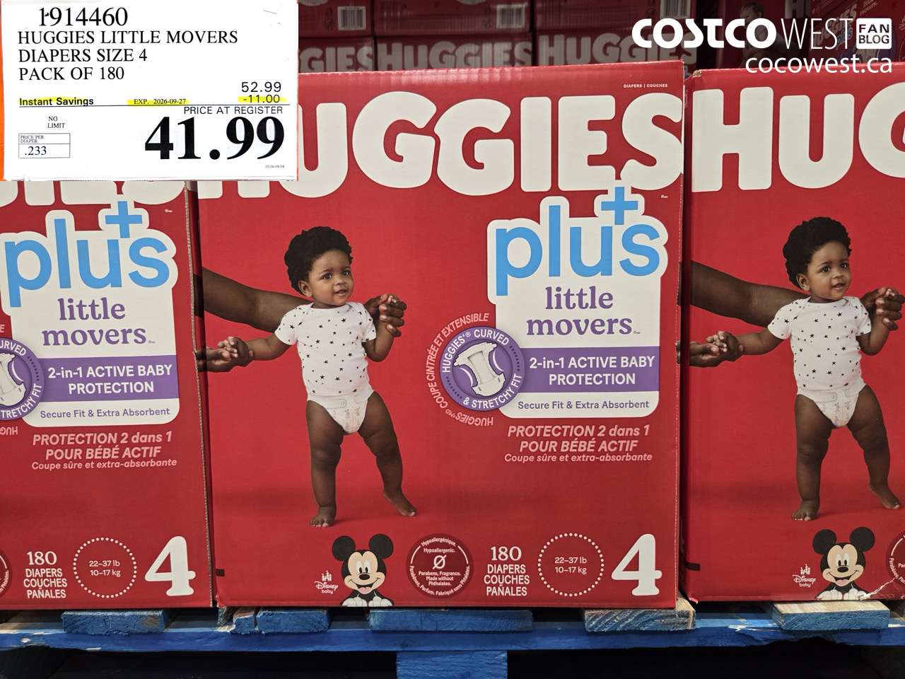 1914460 HUGGIES LITTLE MOVERS DIAPERS SIZE 4 PACK OF 180 ($11.00 INSTANT SAVINGS EXPIRES ON 2026-09-27) $41.99