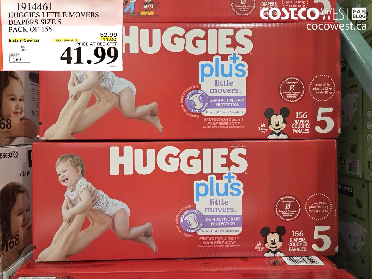 1914461 HUGGIES LITTLE MOVERS DIAPERS SIZE 5 PACK OF 156 ($11.00 INSTANT SAVINGS EXPIRES ON 2026-09-27) $41.99