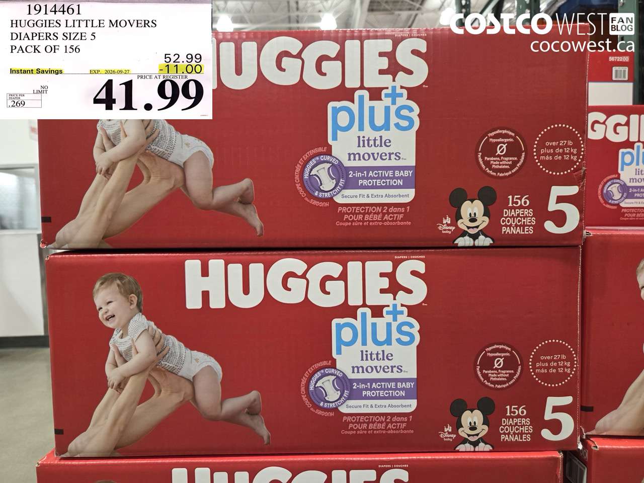 1914461 HUGGIES LITTLE MOVERS DIAPERS SIZE 5 PACK OF 156 ($11.00 INSTANT SAVINGS EXPIRES ON 2026-09-27) $41.99