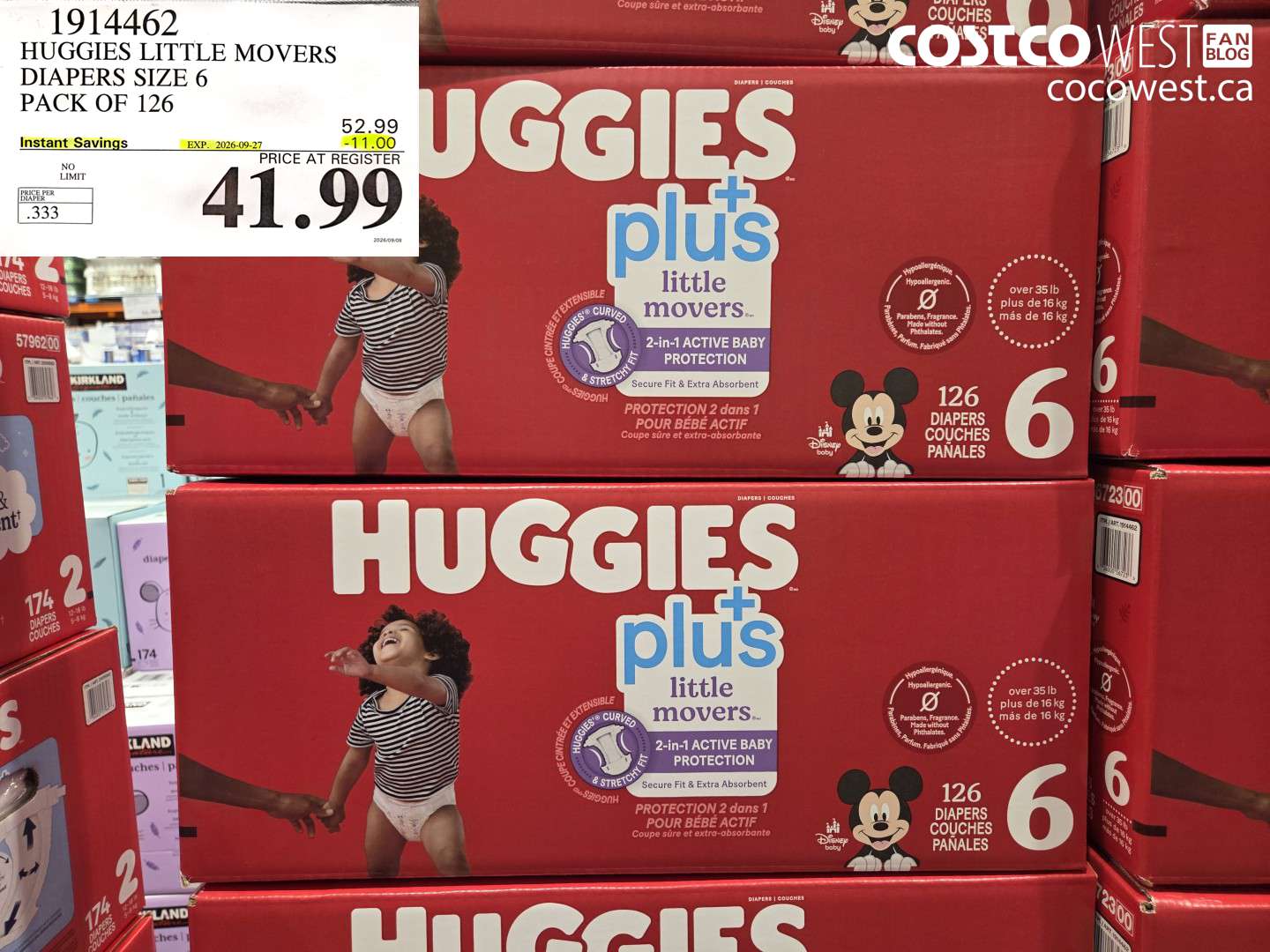 1914462 HUGGIES LITTLE MOVERS DIAPERS SIZE 6 PACK OF 126 ($11.00 INSTANT SAVINGS EXPIRES ON 2026-09-27) $41.99