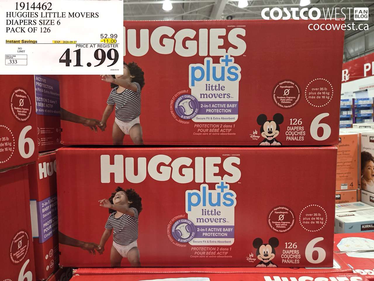 1914462 HUGGIES LITTLE MOVERS DIAPERS SIZE 6 PACK OF 126 ($11.00 INSTANT SAVINGS EXPIRES ON 2026-09-27) $41.99