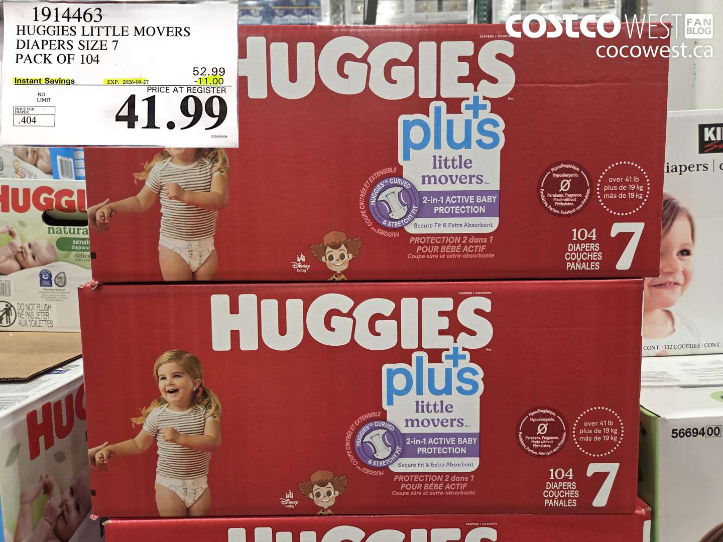 1914463 HUGGIES LITTLE MOVERS DIAPERS SIZE 7 PACK OF 104 ($11.00 INSTANT SAVINGS EXPIRES ON 2026-09-27) $41.99