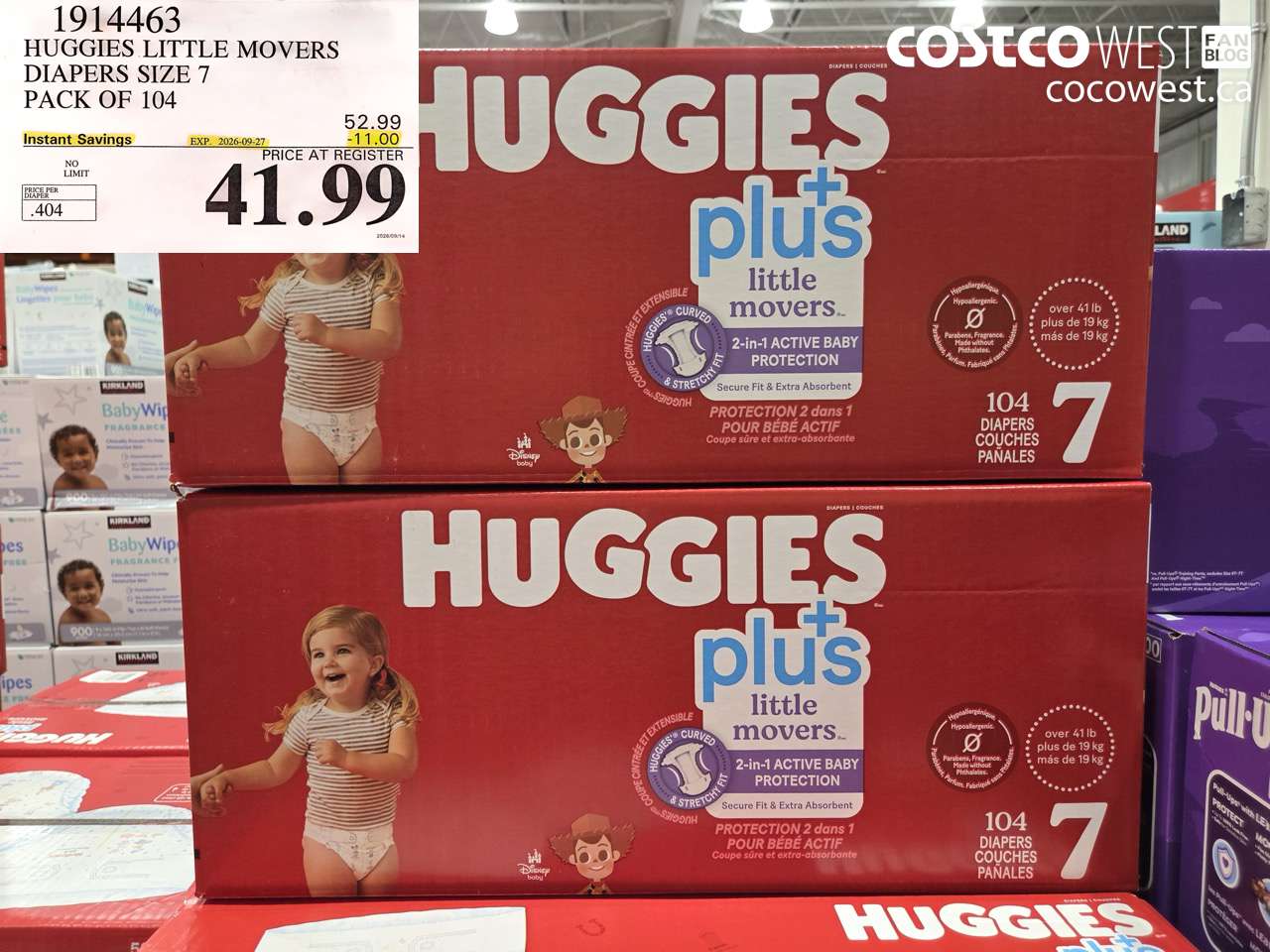 1914463 HUGGIES LITTLE MOVERS DIAPERS SIZE 7 PACK OF 104 ($11.00 INSTANT SAVINGS EXPIRES ON 2026-09-27) $41.99