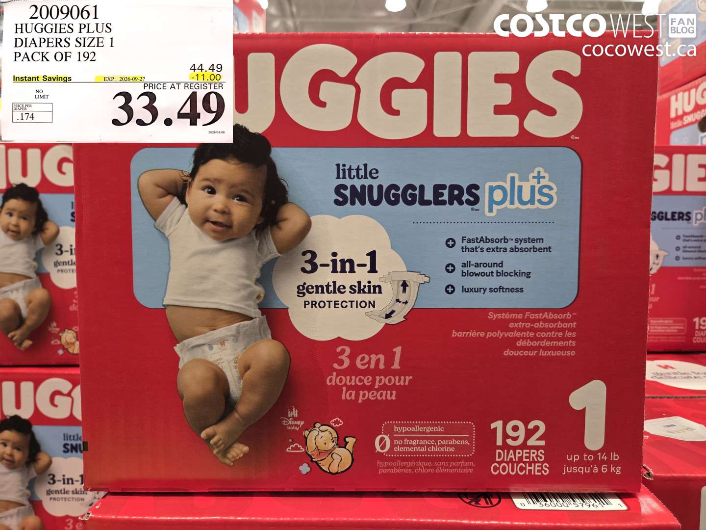 2009061 HUGGIES PLUS DIAPERS SIZE 1 PACK OF 192 ($11.00 INSTANT SAVINGS EXPIRES ON 2026-09-27) $33.49