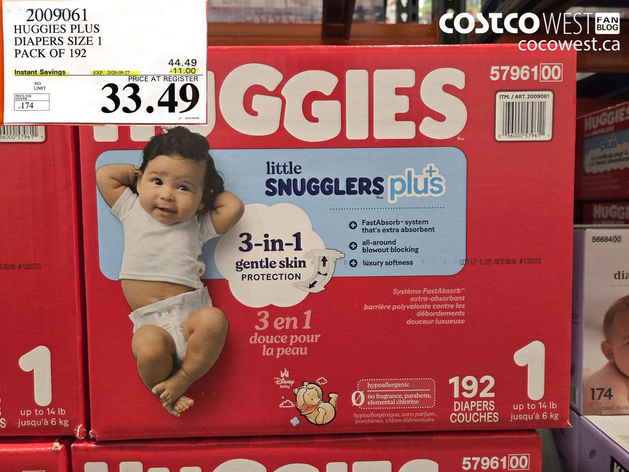 2009061 HUGGIES PLUS DIAPERS SIZE 1 PACK OF 192 ($11.00 INSTANT SAVINGS EXPIRES ON 2026-09-27) $33.49
