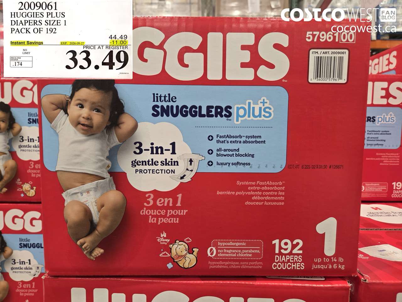 2009061 HUGGIES PLUS DIAPERS SIZE 1 PACK OF 192 ($11.00 INSTANT SAVINGS EXPIRES ON 2026-09-27) $33.49