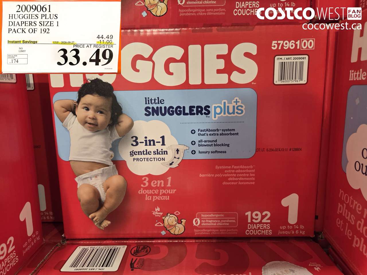 2009061 HUGGIES PLUS DIAPERS SIZE 1 PACK OF 192 ($11.00 INSTANT SAVINGS EXPIRES ON 2026-09-27) $33.49