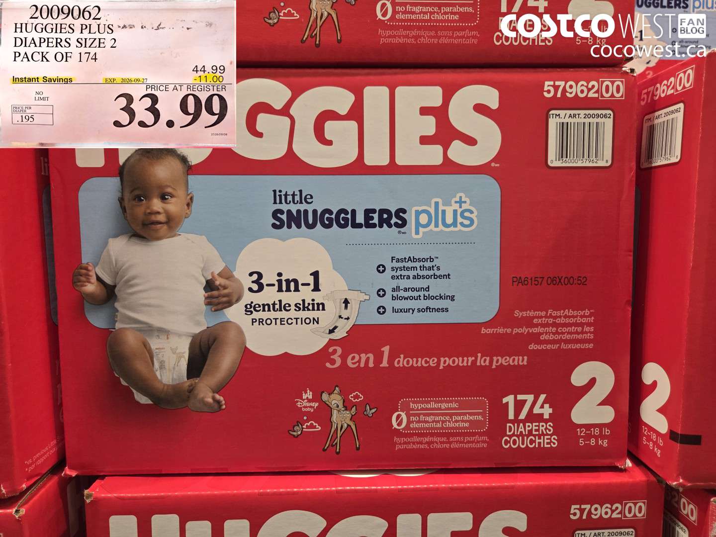 2009062 HUGGIES PLUS DIAPERS SIZE 2 PACK OF 174 ($11.00 INSTANT SAVINGS EXPIRES ON 2026-09-27) $33.99