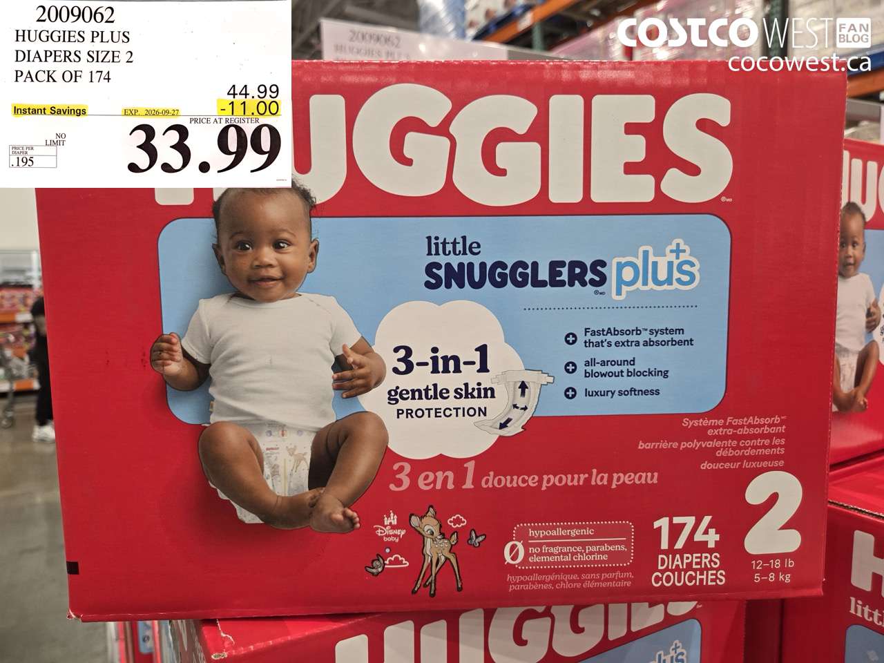 2009062 HUGGIES PLUS DIAPERS SIZE 2 PACK OF 174 ($11.00 INSTANT SAVINGS EXPIRES ON 2026-09-27) $33.99