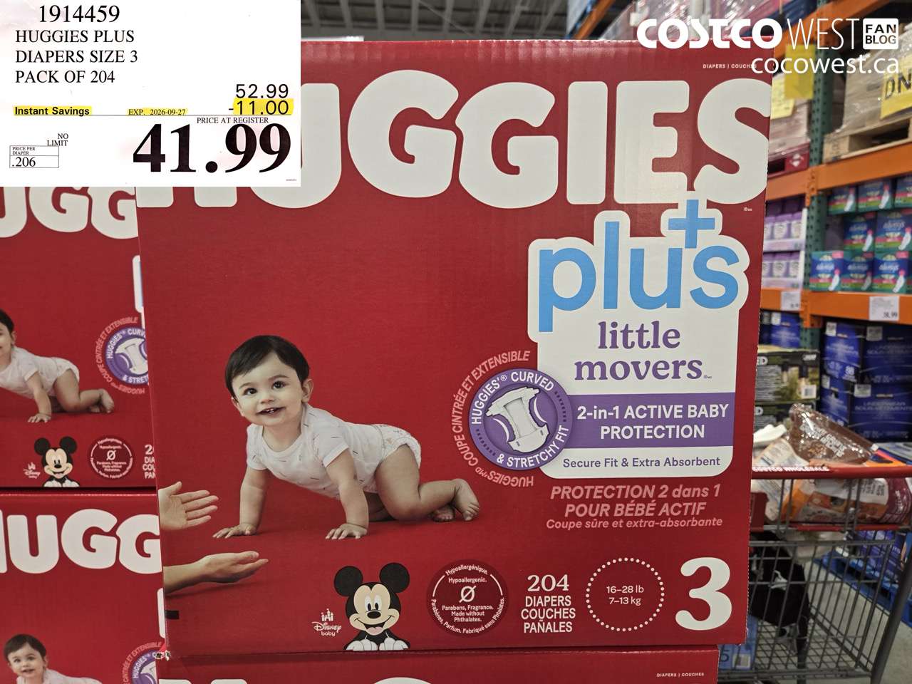 1914459 HUGGIES PLUS DIAPERS SIZE 3 PACK OF 204 ($11.00 INSTANT SAVINGS EXPIRES ON 2026-09-27) $41.99