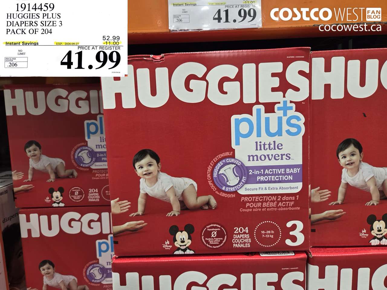 1914459 HUGGIES PLUS DIAPERS SIZE 3 PACK OF 204 ($11.00 INSTANT SAVINGS EXPIRES ON 2026-09-27) $41.99
