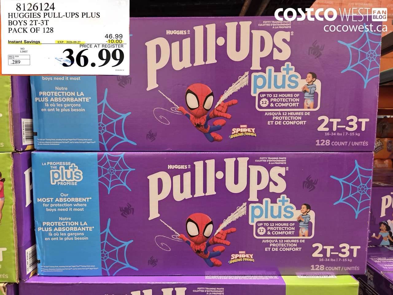 8126124 HUGGIES PULL-UPS PLUS BOYS 2T-3T PACK OF 128 ($10.00 INSTANT SAVINGS EXPIRES ON 2026-09-27) $36.99