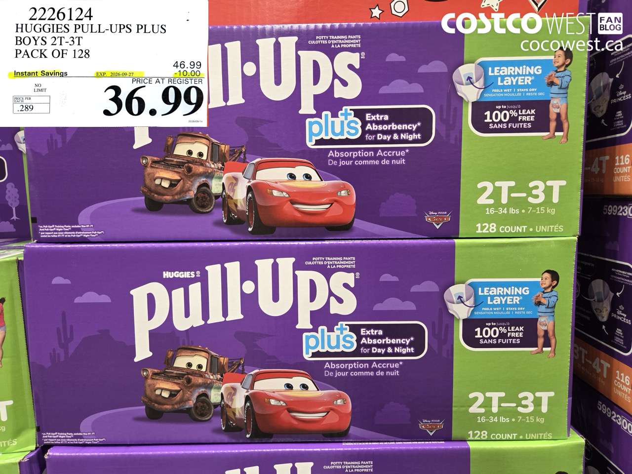 2226124 HUGGIES PULL-UPS PLUS BOYS 2T-3T PACK OF 128 ($10.00 INSTANT SAVINGS EXPIRES ON 2026-09-27) $36.99
