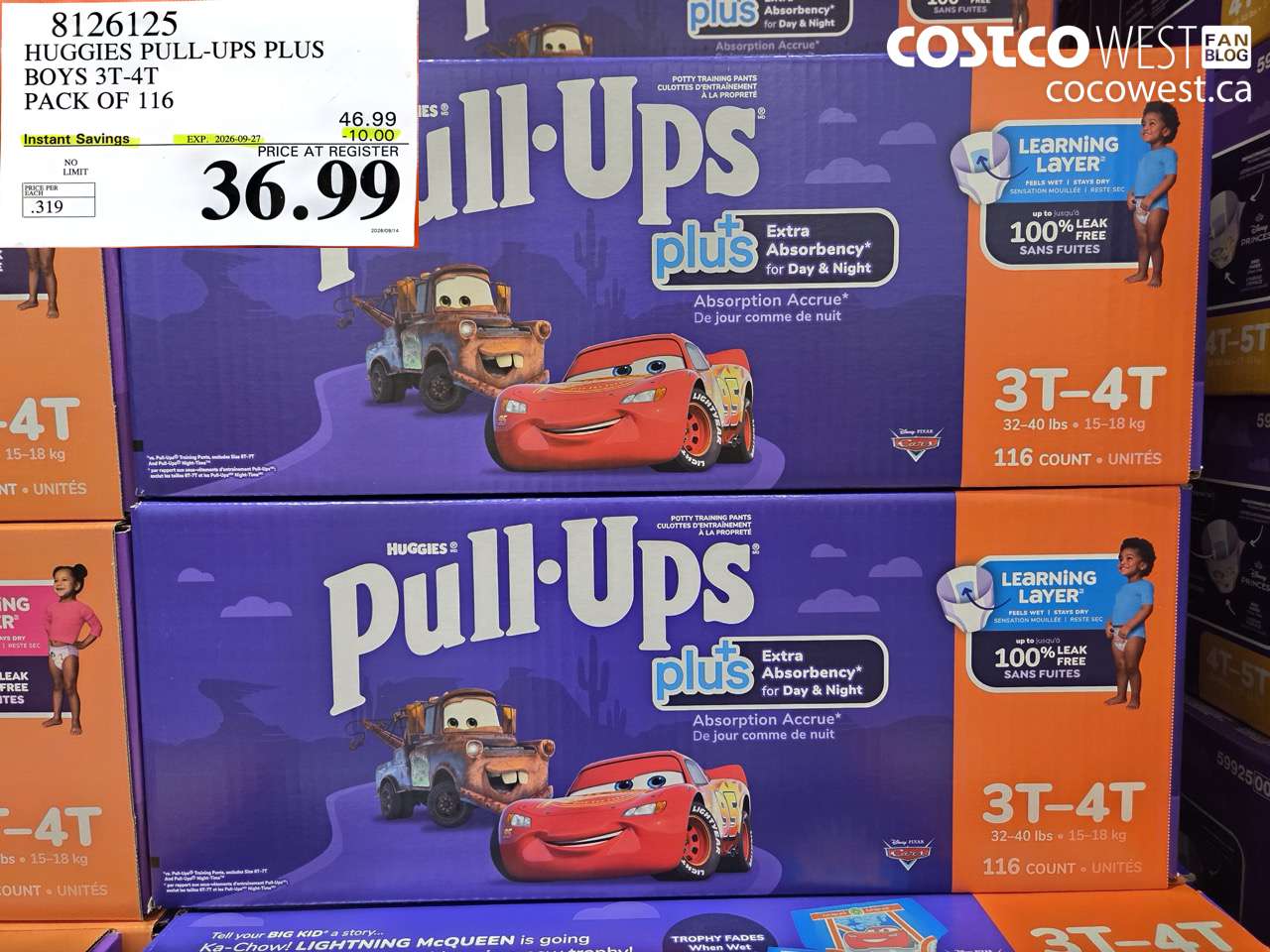 8126125 HUGGIES PULL-UPS PLUS BOYS 3T-4T PACK OF 116 ($10.00 INSTANT SAVINGS EXPIRES ON 2026-09-27) $36.99