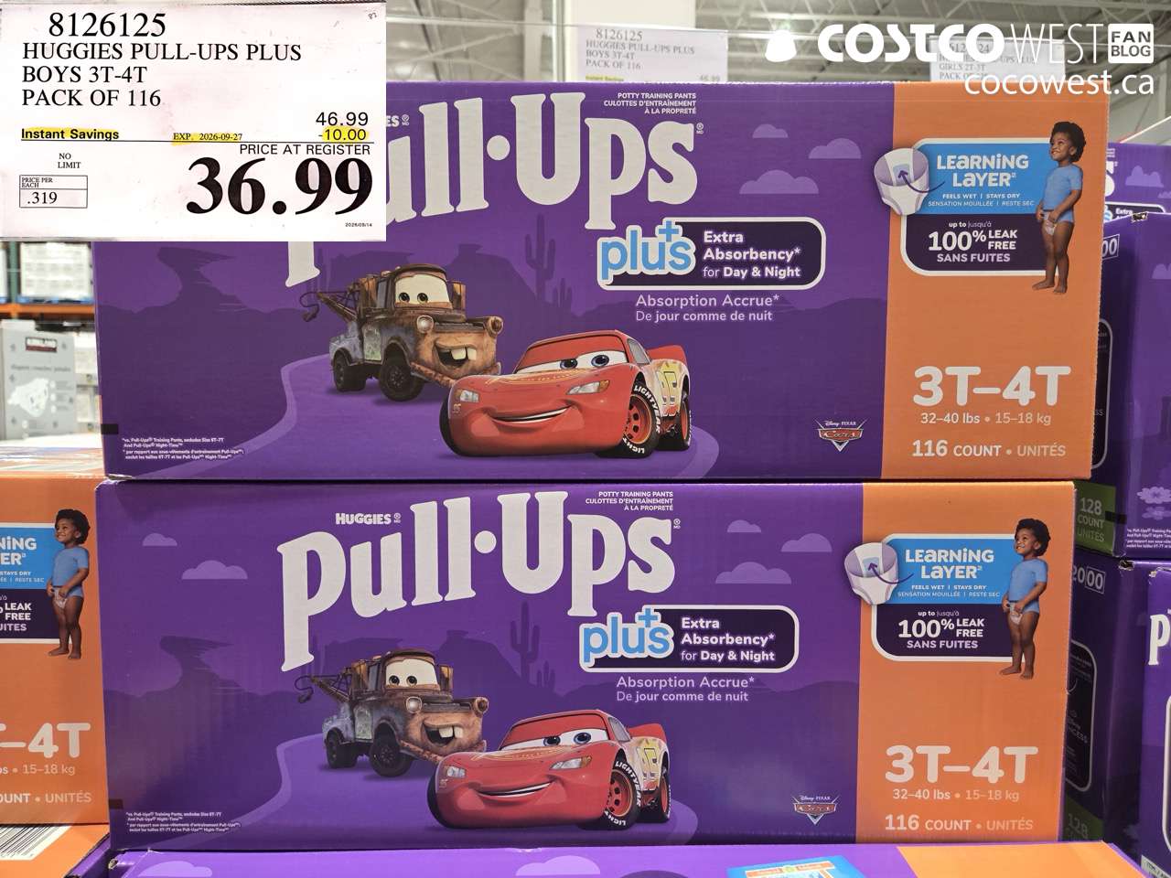 8126125 HUGGIES PULL-UPS PLUS BOYS 3T-4T PACK OF 116 ($10.00 INSTANT SAVINGS EXPIRES ON 2026-09-27) $36.99