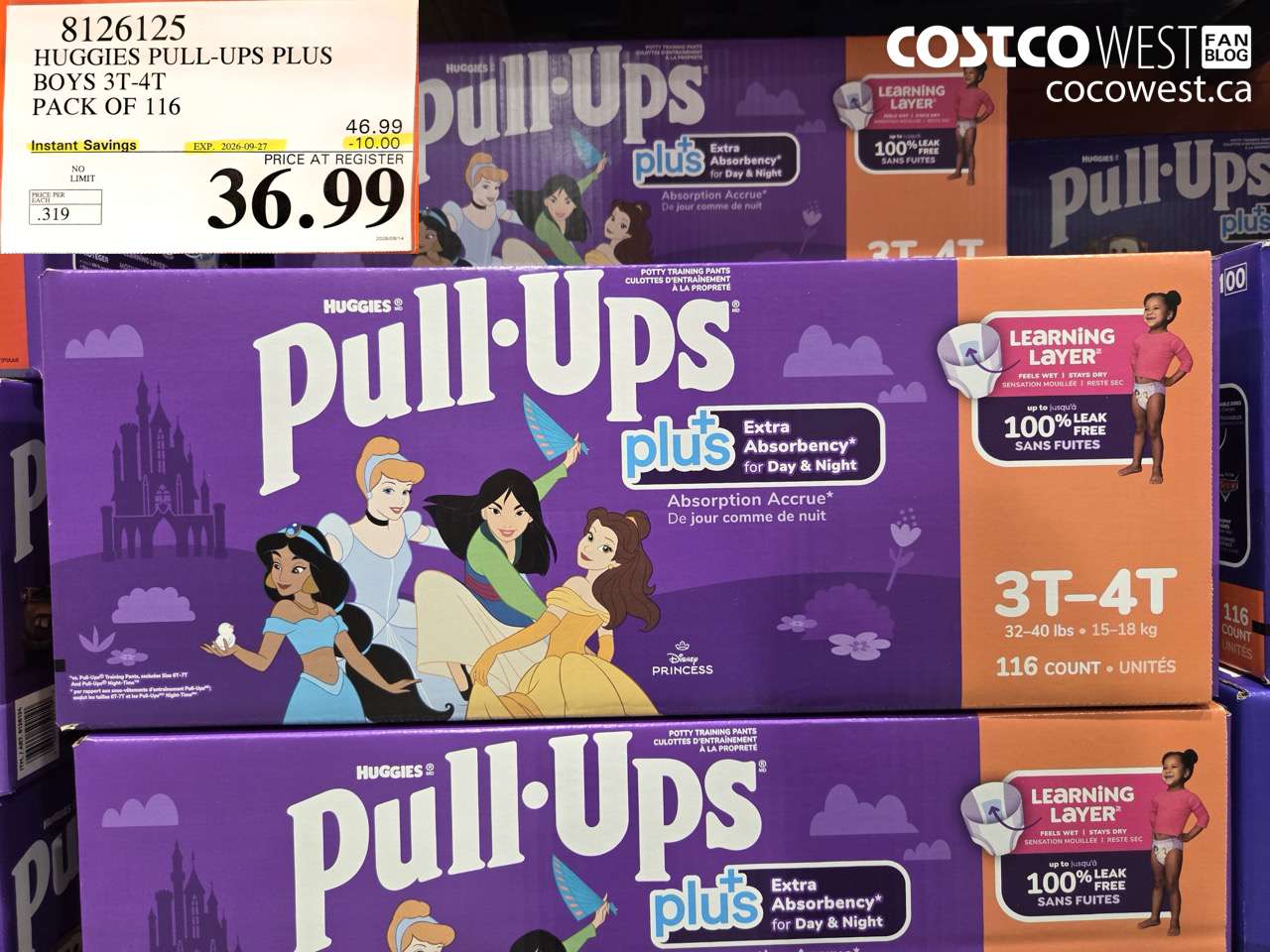 8126125 HUGGIES PULL-UPS PLUS BOYS 3T-4T PACK OF 116 ($10.00 INSTANT SAVINGS EXPIRES ON 2026-09-27) $36.99