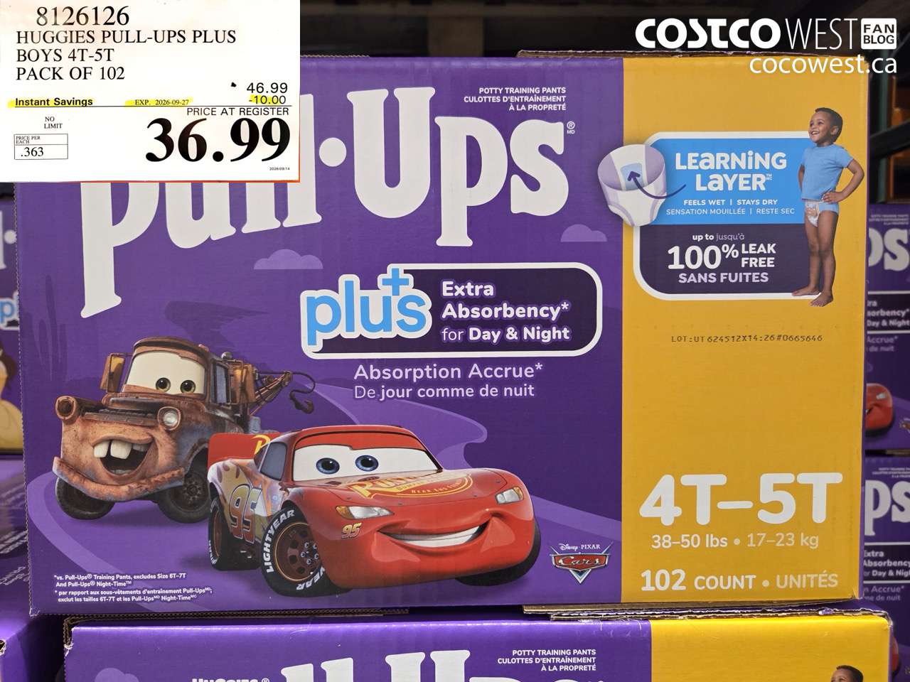 8126126 HUGGIES PULL-UPS PLUS BOYS 4T-5T PACK OF 102 ($10.00 INSTANT SAVINGS EXPIRES ON 2026-09-27) $36.99